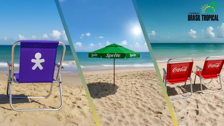 Imagem com 3 produtos personalizados dividos na mesma imagem, todos em um cenário de praia.